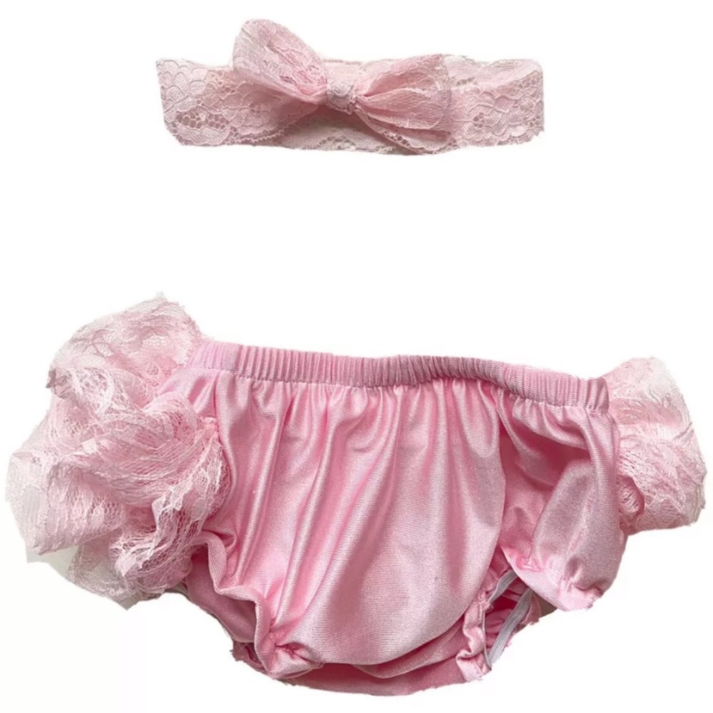 Bebe Baby Girl 6-12M Pink Lace 1 year Photo Shoot Headband Diaper Cover